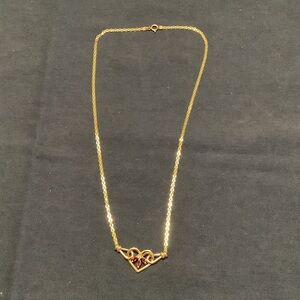 14K Gold Heart Box Chain Link Necklace with Red Ruby Accent Stones